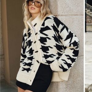 Commense Houndstooth Oversized Cardigan